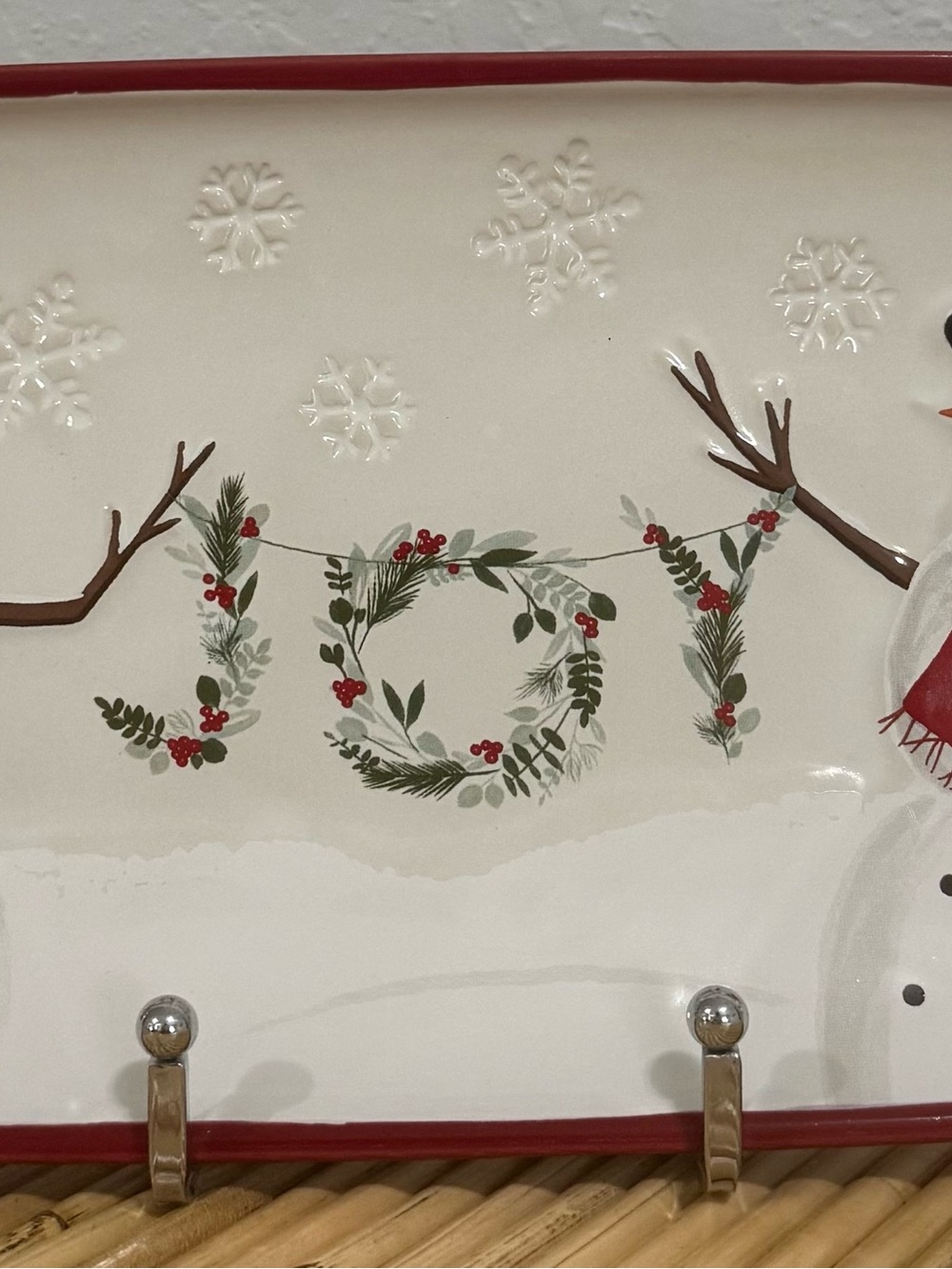 St. Nicholas Square Yuletide Snowman JOY Recta Serving Platter Retired